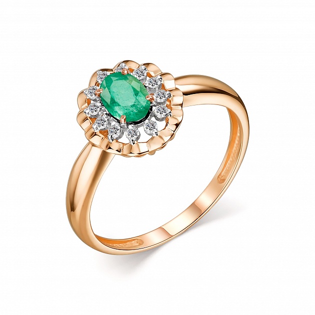 Inel din aur roșu cu pietre Diamant, Smarald