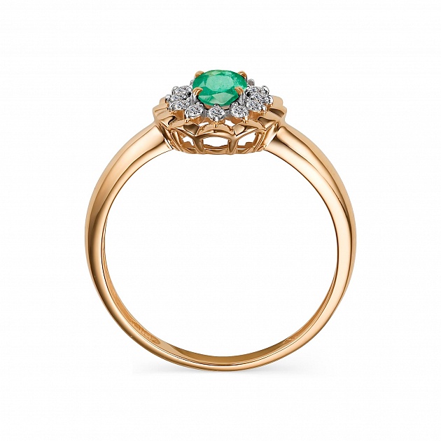 Inel din aur roșu cu pietre Diamant, Smarald