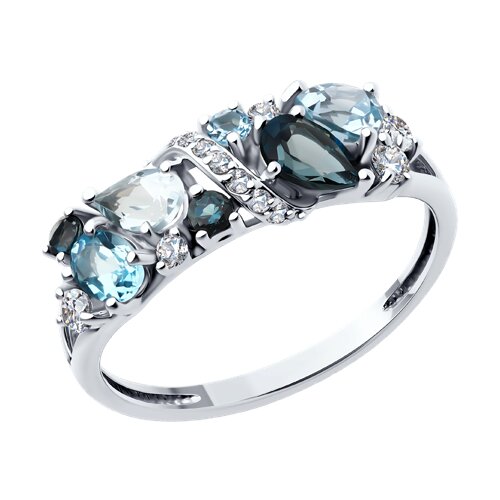 Inel din aur alb cu pietre Cubic Zirconia Incolor, Topaz albastru și Topaz Swiss