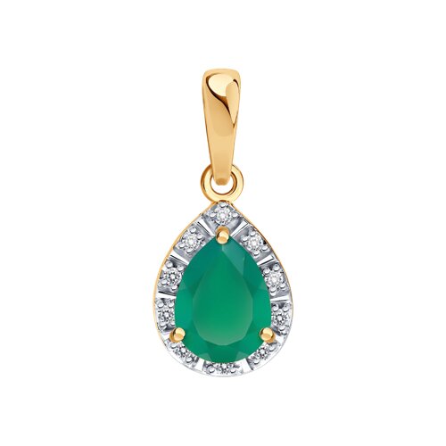 Подвеска из красного золота с камнями Бриллиант, Агат зеленый