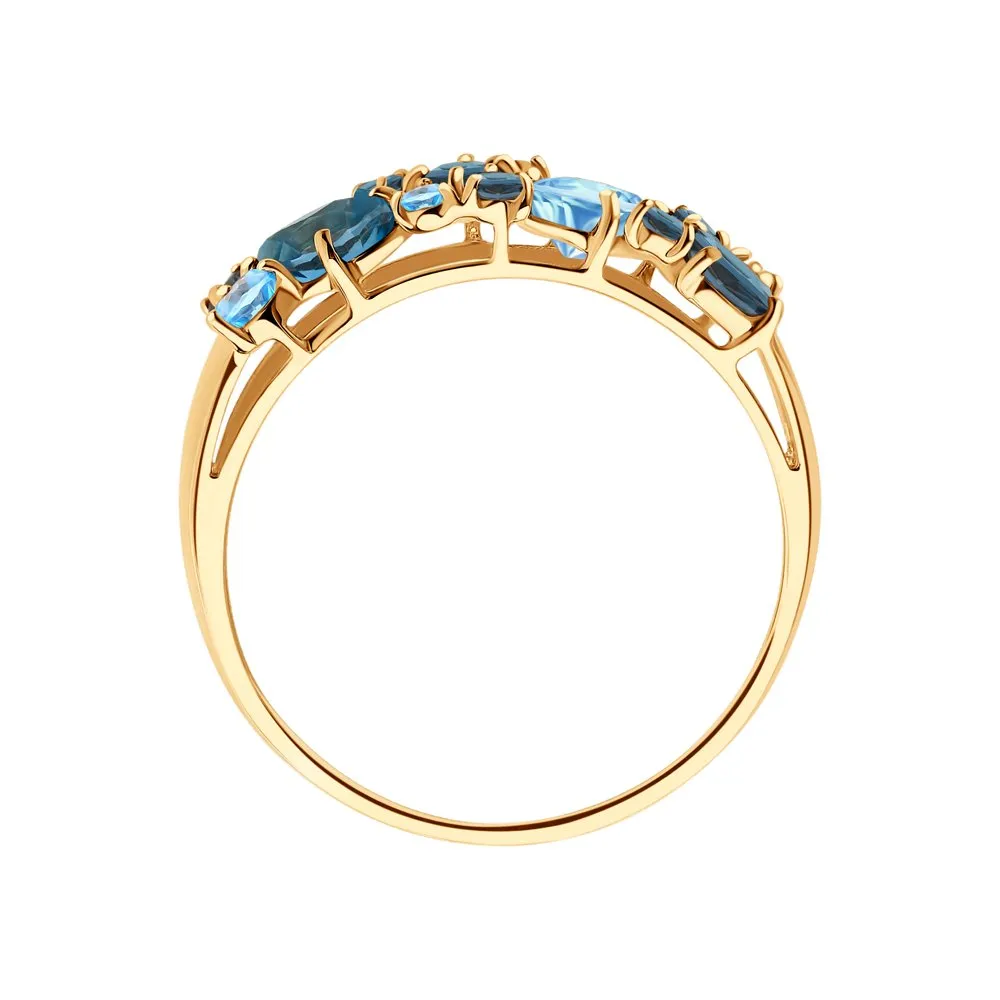 Inel din aur roșu cu Cubic Zirconia Albastru Safir, Topaz Swiss și Topaz London