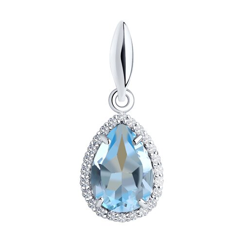 Pandantiv din argint  cu pietre Cubic Zirconia Incolor, Topaz albastru