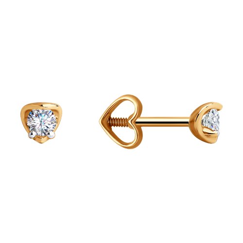 Cercei Pusete din aur roșu cu pietre Cubic Zirconia Incolor