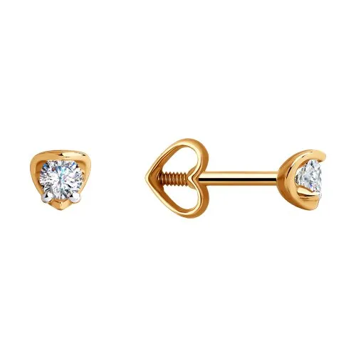 Cercei Pusete din aur roșu cu Cubic Zirconia Incolor