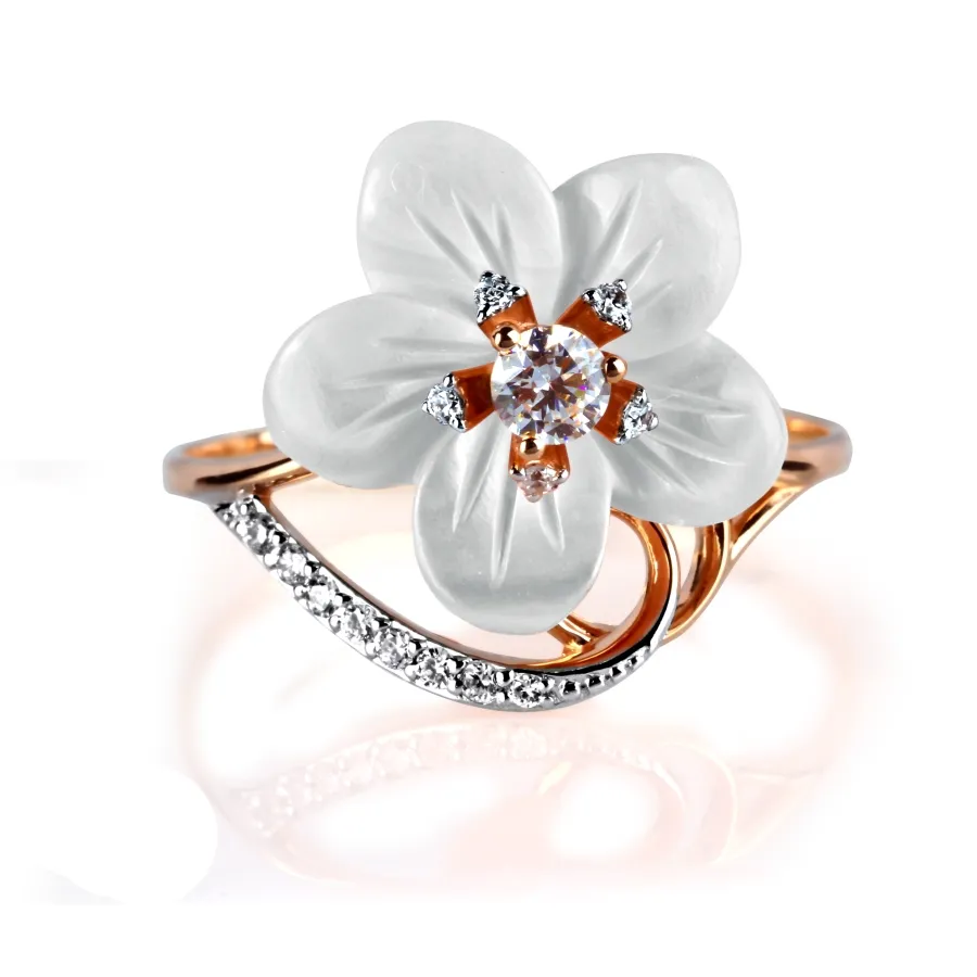 Inel din aur roșu cu Cubic Zirconia Incolor, Sidef Alb