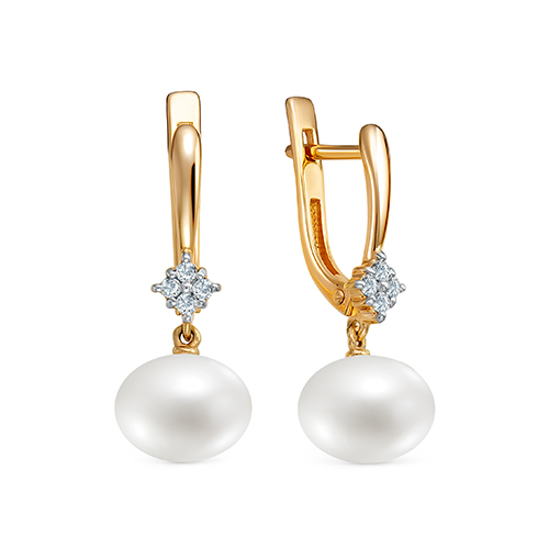 Cercei din aur roșu cu pietre Cubic Zirconia Incolor, Perla Albă
