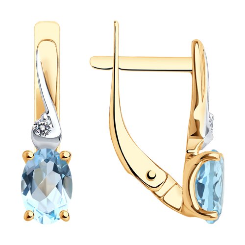 Cercei din aur roșu cu pietre Cubic Zirconia Incolor, Topaz albastru