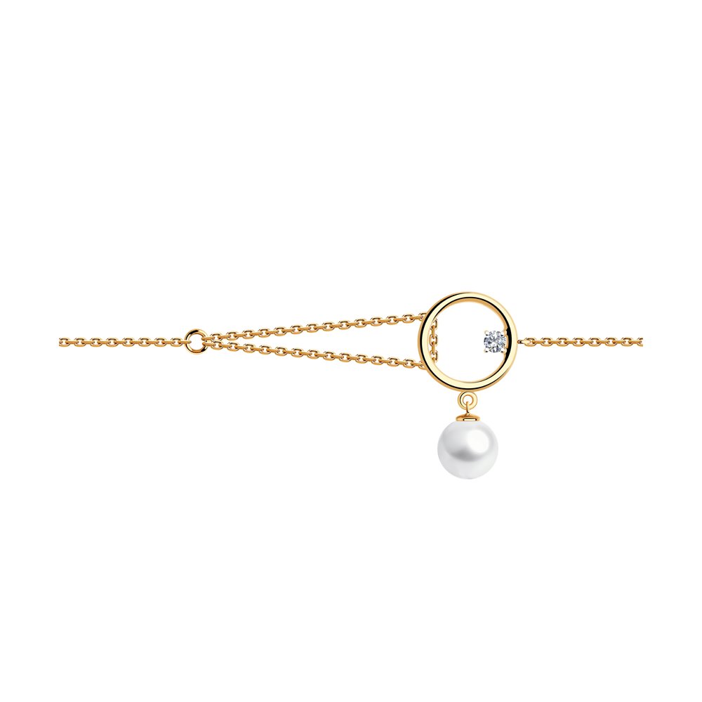 Brățară din aur roșu cu pietre Cubic Zirconia Incolor, Perla Albă