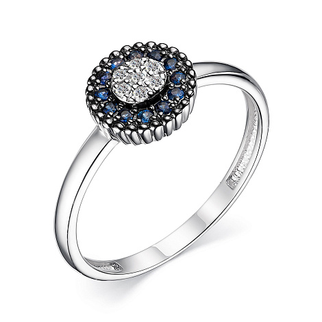 Кольцо из белого золота с камнями Бриллиант, Сапфир