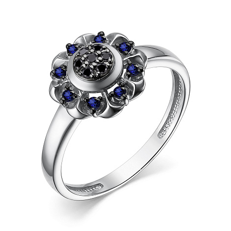 Inel din aur alb cu pietre Diamant negru, Safir