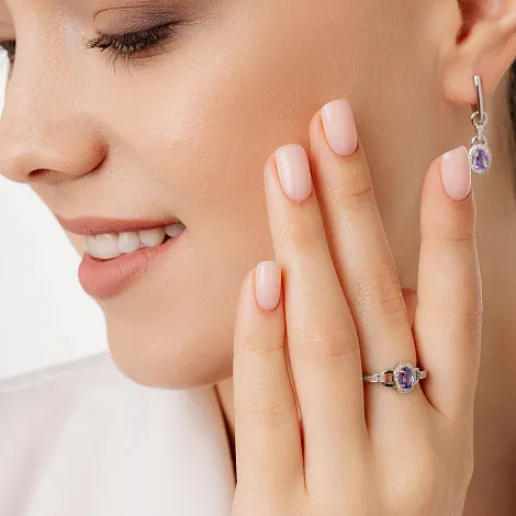 Кольцо из белого золота с камнями Бриллиант, Танзанит