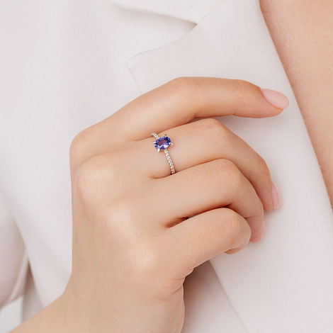 Inel din aur alb cu pietre Diamant, Tanzanit