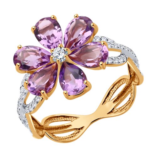 Inel din aur roșu cu pietre Cubic Zirconia Incolor, Ametist