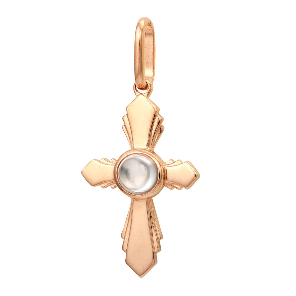 Cruce din aur roșu cu pietre Cubic Zirconia Incolor