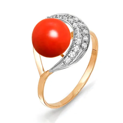 Inel din aur roșu cu Cubic Zirconia Incolor, Coral