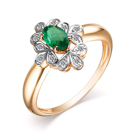 Inel din aur roșu cu pietre Diamant, Smarald