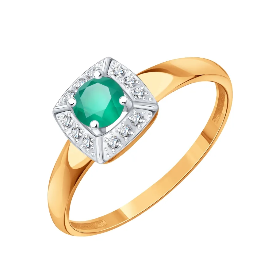 Inel din aur roșu cu Cubic Zirconia Incolor, Agat verde