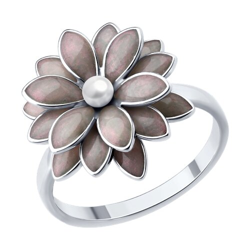 Кольцо из серебра с камнями Жемчуг имит., Эмаль