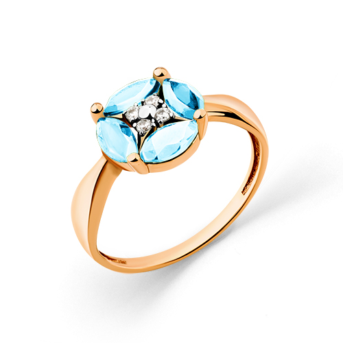 Inel din aur roșu cu pietre Cubic Zirconia Incolor, Topaz albastru
