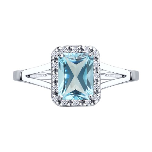 Кольцо из белого золота с камнями Бриллиант, Топаз голубой