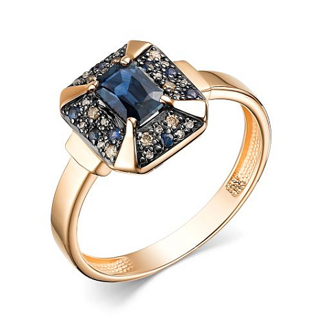 Inel din aur roșu cu pietre Diamant, Diamant Cognac și Safir