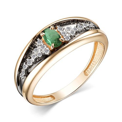 Кольцо из красного золота с камнями Бриллиант, Изумруд