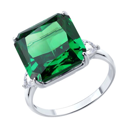Кольцо из серебра с камнями Фианит, Фианит Зелёный