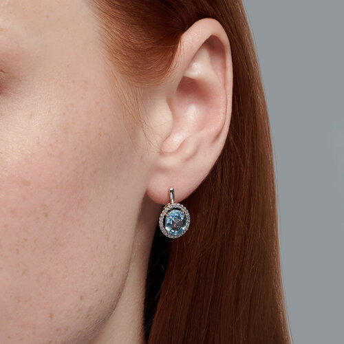 Cercei din argint  cu pietre Cubic Zirconia Incolor, Topaz albastru
