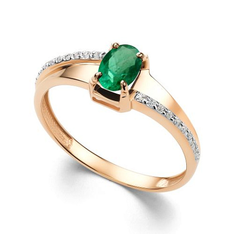 Кольцо из красного золота с камнями Бриллиант, Изумруд