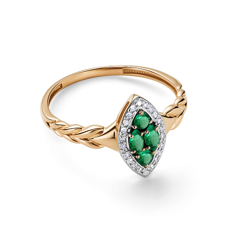 Кольцо из красного золота с камнями Бриллиант, Изумруд