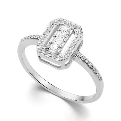 Inel din aur alb cu pietre Diamant