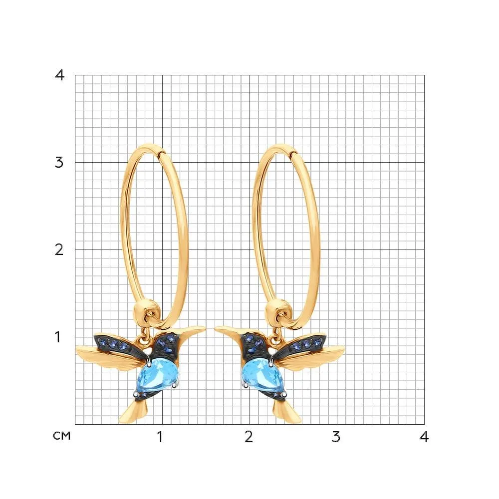 Cercei Creole din aur roșu cu Cubic Zirconia Albastru Safir, Topaz Swiss