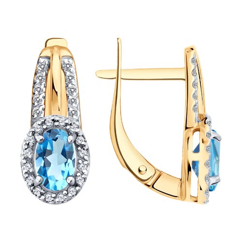 Серьги из красного золота с камнями Фианит, Топаз Swiss