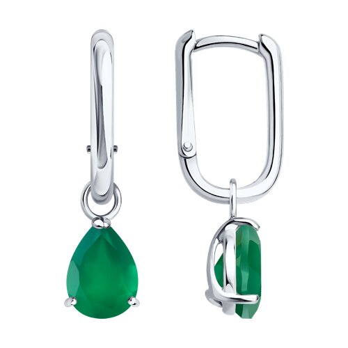 Серьги Конго из серебра с камнями Агат зеленый