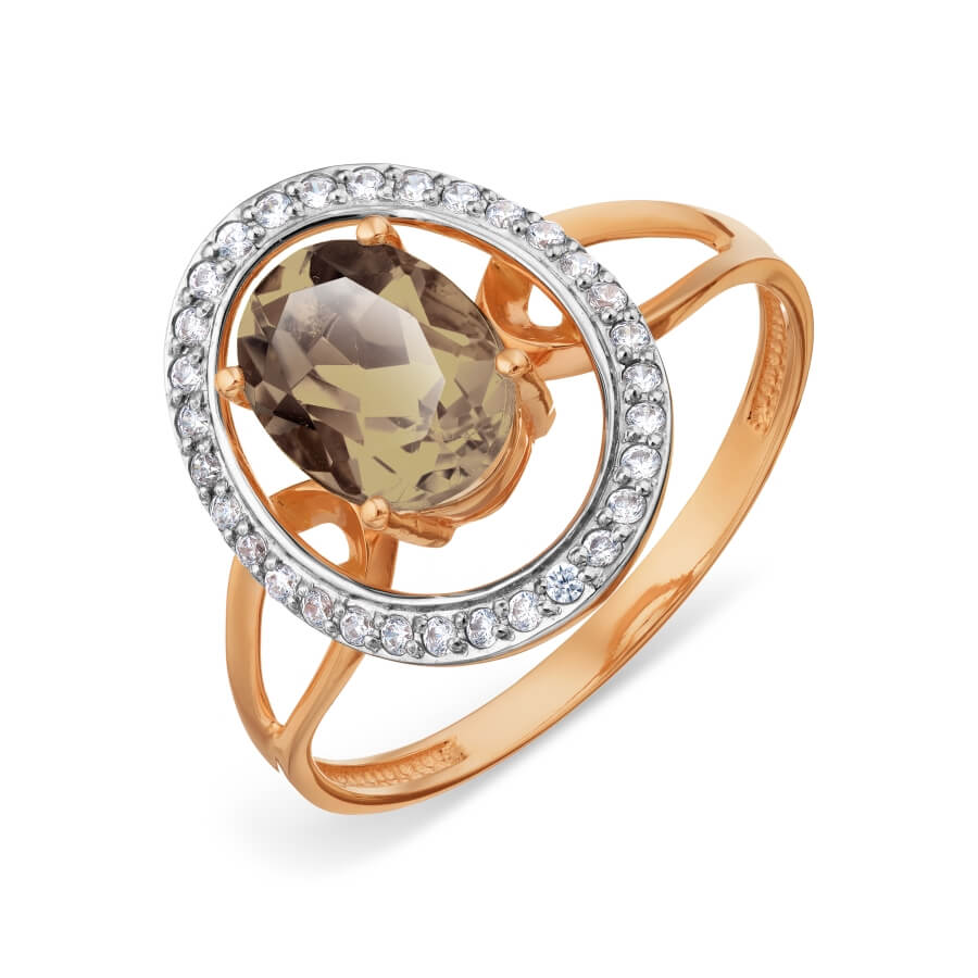 Inel din aur roșu cu pietre Cubic Zirconia Incolor, Cuarț fumuriu