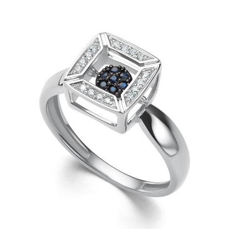 Inel din aur alb cu pietre Diamant, Safir