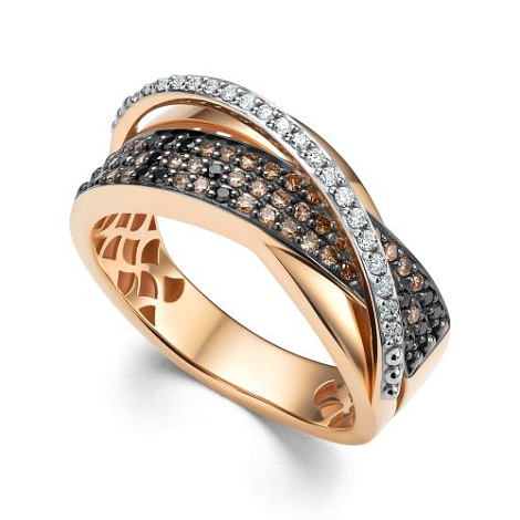 Inel din aur roșu cu pietre Diamant negru, Diamant și Diamant Cognac