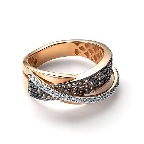 Inel din aur roșu cu pietre Diamant negru, Diamant și Diamant Cognac