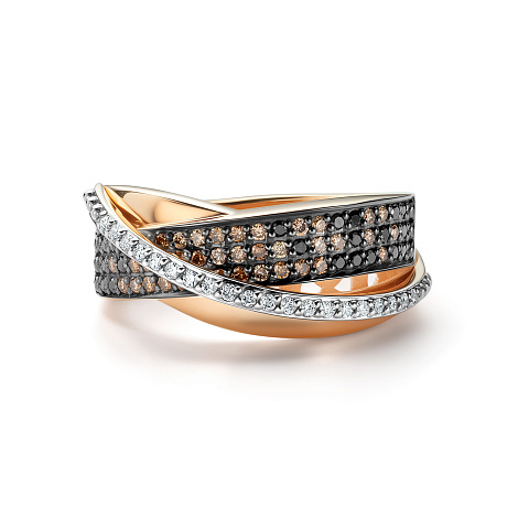 Inel din aur roșu cu pietre Diamant negru, Diamant și Diamant Cognac