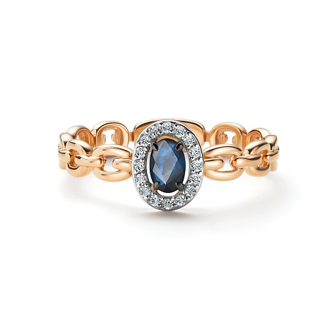 Inel din aur roșu cu pietre Diamant, Safir