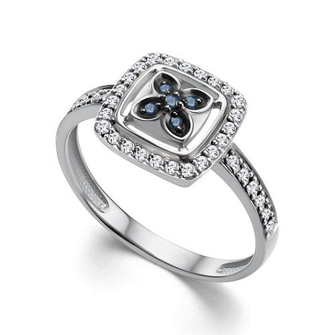 Inel din aur alb cu pietre Diamant, Safir