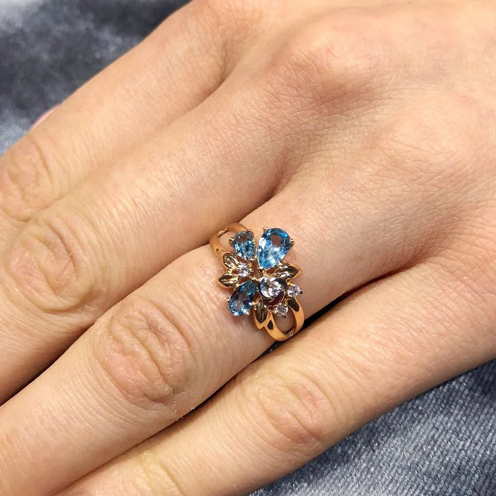Inel din aur roșu cu Cubic Zirconia Incolor, Topaz Swiss