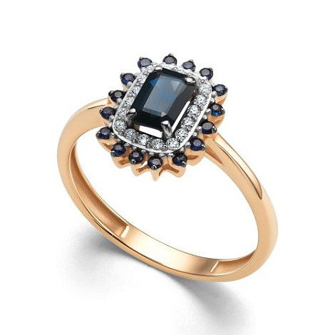 Кольцо из красного золота с камнями Бриллиант, Сапфир