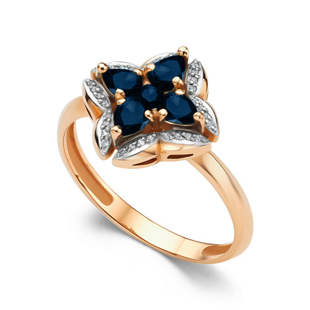 Inel din aur roșu cu pietre Diamant, Safir