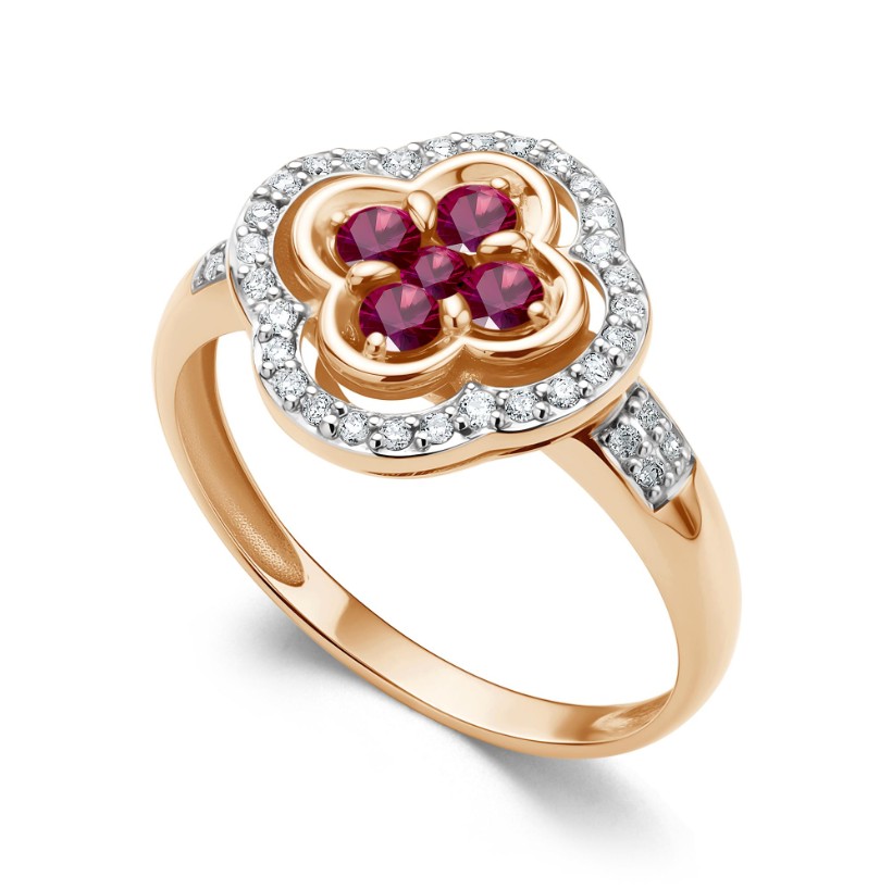 Кольцо из красного золота с камнями Бриллиант, Рубин