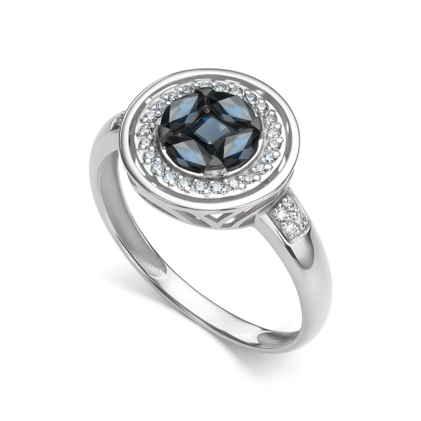 Кольцо из белого золота с камнями Бриллиант, Сапфир
