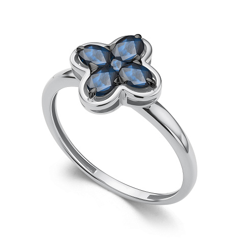 Кольцо из белого золота с камнями Сапфир