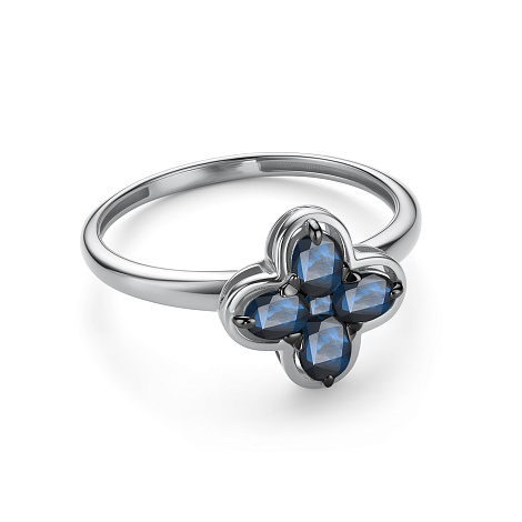 Кольцо из белого золота с камнями Сапфир
