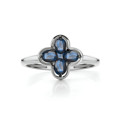 Кольцо из белого золота с камнями Сапфир
