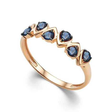 Кольцо из красного золота с камнями Сапфир